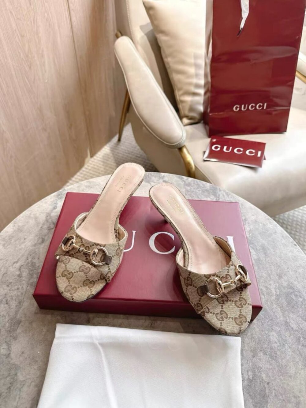 Gucci GG Canvas Horsebit Heel Mule Sandals